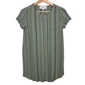 Anthropologie Cloth & Stone XS Linen Blend Sage Green Striped Shirt‎ Dress
